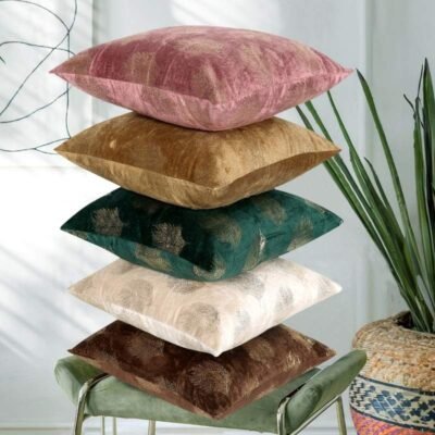 Golden Feather Design Cushion Cover 16 inch x 16 inch Multicolor