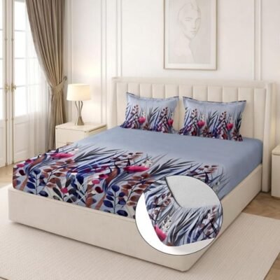 Microfiber Digital Print Bow Design Fitted Bedsheet King Fitted Dusty Blue