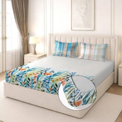 Microfiber Digital Print Bow Design Fitted Bedsheet King Fitted Grey