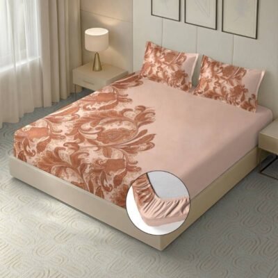 Microfiber Digital Print Bow Design Fitted Bedsheet King Fitted Peach