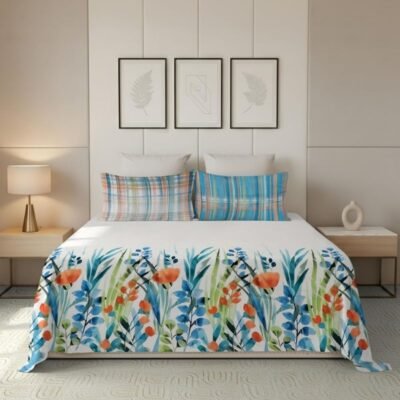 Microfiber Digital Print Bow Design Fitted Bedsheet Super King Flat Grey