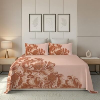 Microfiber Digital Print Bow Design Fitted Bedsheet Super King Flat Peach