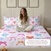 Microfiber Digital Print Bow Design Fitted Bedsheet White 2
