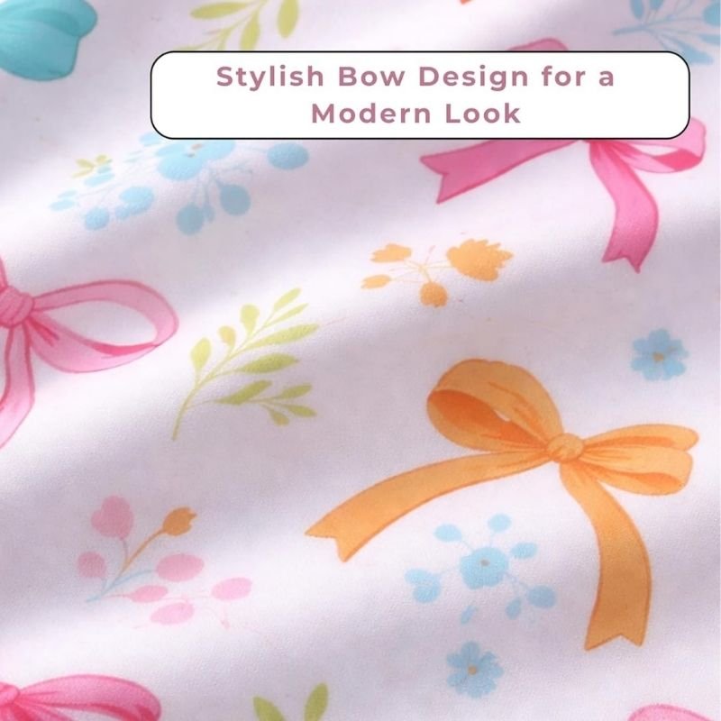 Microfiber Digital Print Bow Design Fitted Bedsheet White 3