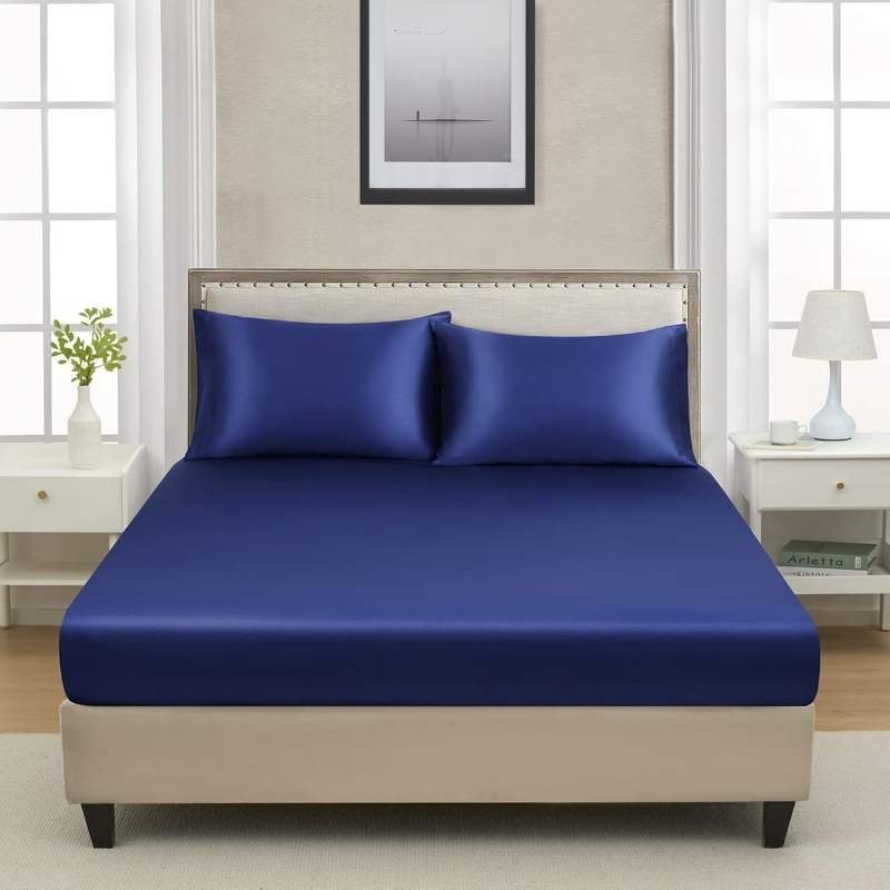 Microfiber Satin Weave Fitted Bedsheet Blue 5