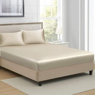 Microfiber Satin Weave Fitted Bedsheets Beige