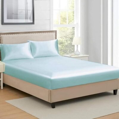 Microfiber Satin Weave Fitted Bedsheets Teal Grey