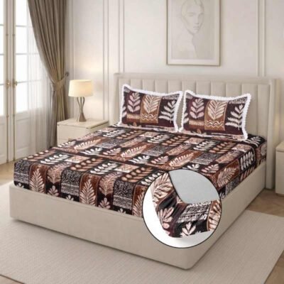 Cotton Fitted Floral Bedsheet for Double Bed Lace King Fitted Dark Brown