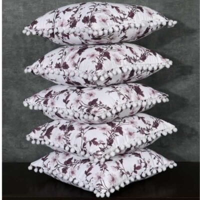 Premium Cotton Cushion Covers Set of 5 White Wine