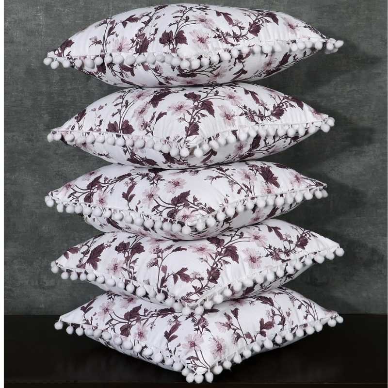 Premium Cotton Cushion Covers Set of 5 White Wine