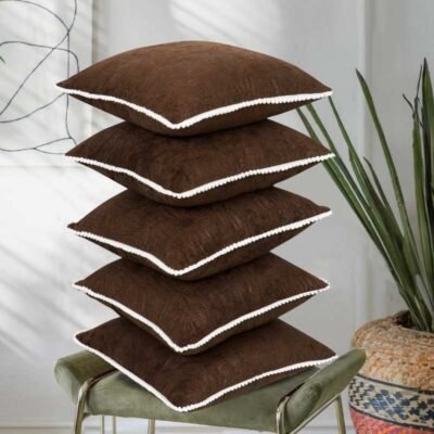 Premium Velvet Cushion Covers Set of 5 (Coffee)
