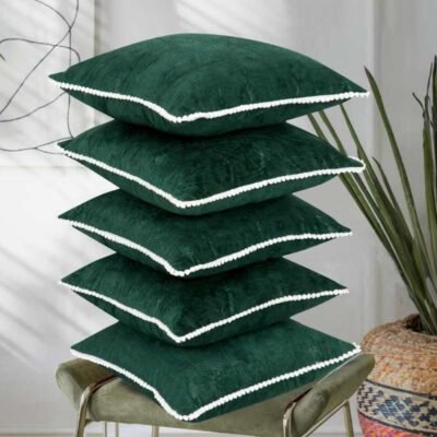 Premium Velvet Cushion Covers Set of 5 (Dark Green)