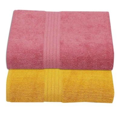 650 GSM | 2 Piece Bath Towel for Men/Women |100% Cotton Towels for Bath | Towels for Bath Large Size Bath Towel - Soft & Absorbent | Urban Comfort | 72 cms x 150 cms - Pink&Yellow
