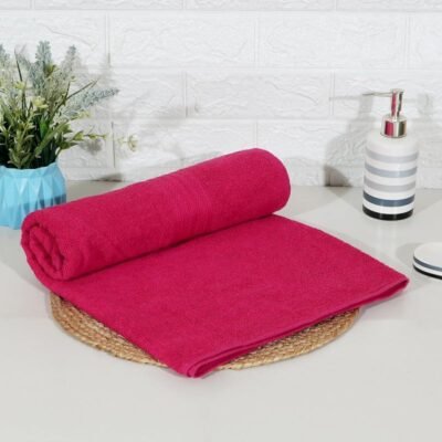 100% Cotton Towels for Bath | Towels for Bath Large Size Bath Towel - Soft & Absorbent | 650 GSM | 1 Piece Bath Towel for Men/Women | Urban Comfort | 70 cms x 140 cms - Dark Pink - Grey Red