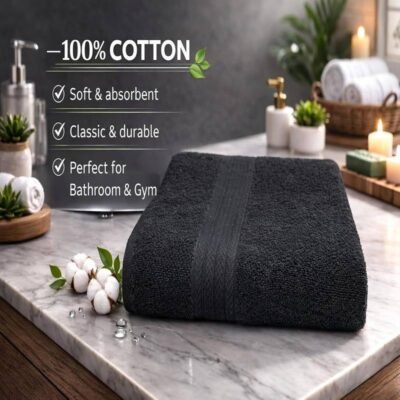 Bath Towel - Soft & Absorbent | 650 GSM | 100% Cotton Towels for Bath | Towels for Bath Large Size 1 Piece Bath Towel for Men/Women | Urban Comfort | 70 cms x 150 cms - Black