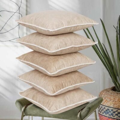 Premium Velvet Cushion Covers Set of 5 (Lite Beige)