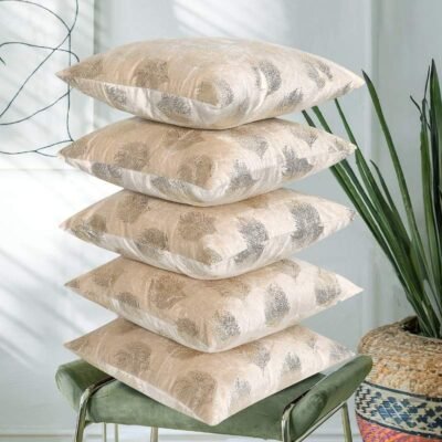Velvet Cushion Covers Set of 5 Cream Caramel