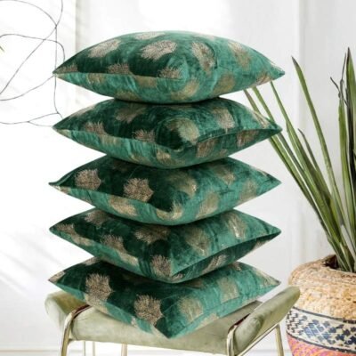 Velvet Cushion Covers Set of 5 Dark Green
