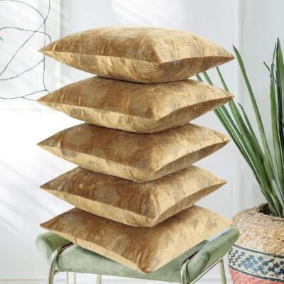 Velvet Cushion Covers Set of 5 Golden Brown