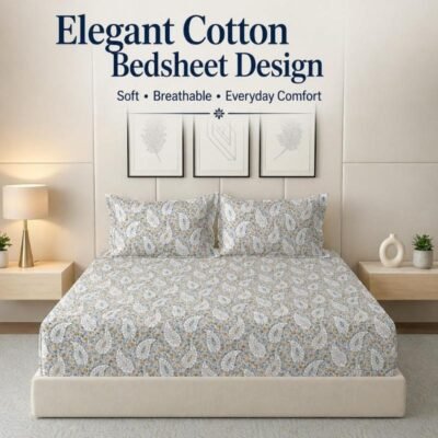 RD-TREND®-Premium-100-Cotton-Bedsheet-ForDouble-Bed-King-Size78x72x10-inch-with-2-Pillow-Covers-144-TC-Fitted-Elastic-All-Around-Soft-Skin-Friendly-Greige