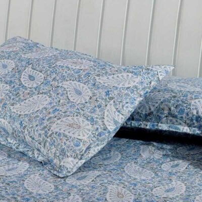 RD TREND® Premium 100% Cotton Bedsheet for Double Bed King Size(78x72x10 Inch) with 2 Pillow Covers | 144 TC Fitted Elastic All Around | Soft & Skin-Friendly | Blue Botanical
