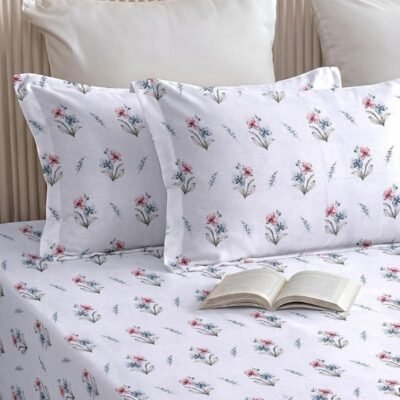 RD TREND® Premium 100% Cotton Bedsheet for Double Bed King Size(78x72x10 Inch) with 2 Pillow Covers | 144 TC Fitted Elastic All Around | Soft & Skin-Friendly | Snow White