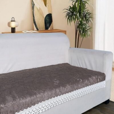 RD TREND® Premium Faux Rabbit Fur Sofa Cover | Plush Anti-Slip Sofa Mat for 4 Seater with Lace Design | 75(D) x220(W) cm | Perfect for Enhancing Living Room | Mouse