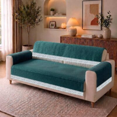 Striped Corduroy Lace Sofa Cover For 1 Seater Sofa| Fully Covered Sofa Protector with Anti-Skid Backing